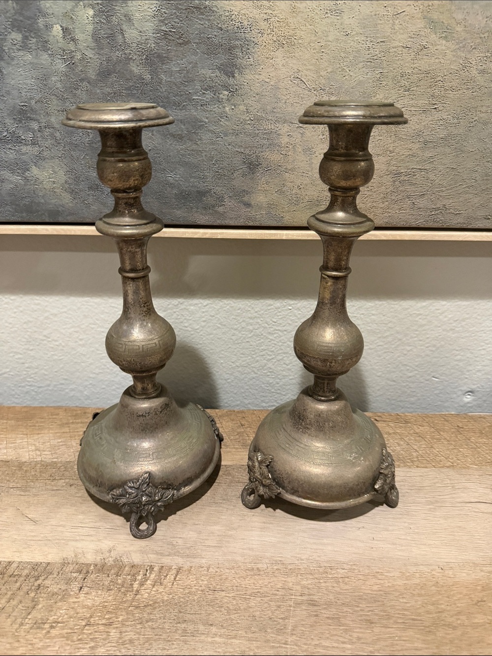 Antique-Style Metal Candle Holders Pair